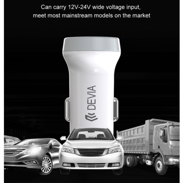 Tẩu sạc ô tô xe hơi 2 cổng Devia smart series sạc nhanh nhỏ gọn không nóng máy - Hàng chính hãng bảo hành 12 tháng