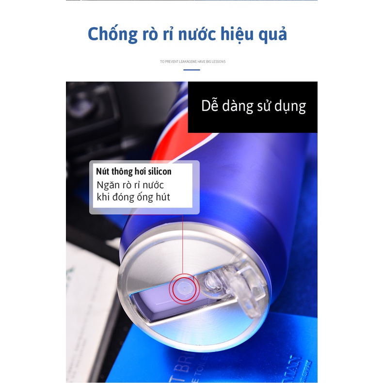Bình Giữ Nhiệt Coca Inox 304 Có Ống Hút | Ly Giữ Nhiệt Thép Không Gỉ Dung Tích 400 Ml | Bình Đựng Nước