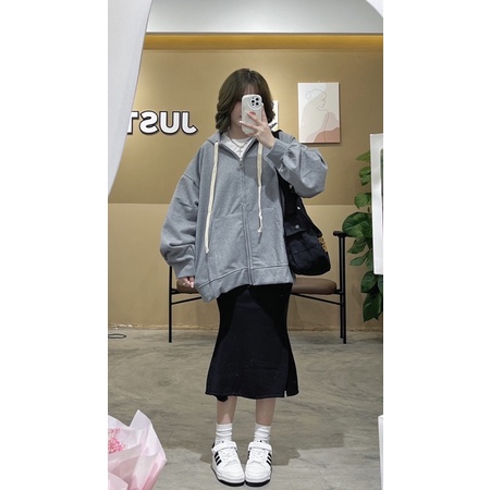 Áo hoodie zip nỉ trơn mũ 2 lớp dày dặn lót lông form rộng