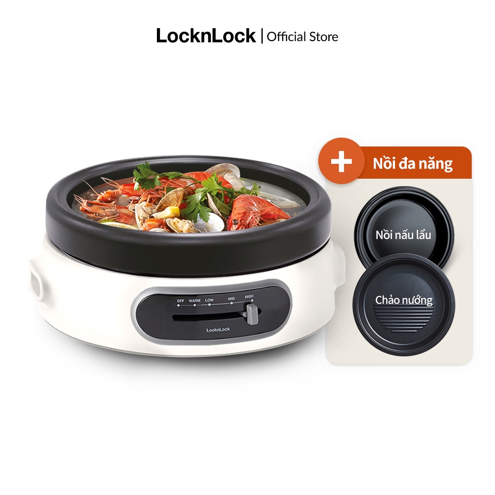 Nồi điện đa năng chống dính Lock&Lock Multi Cooker 4L 26cm màu trắng EJP544WHT chảo nướng và lẩu