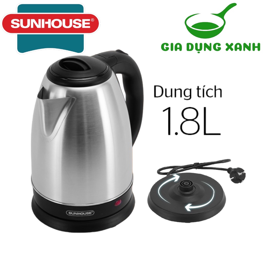 Ấm siêu tốc inox 1.8L SUNHOUSE SHD1182-2022 tự động ngắt khi sôi cạn nước hoặc quá nhiệt