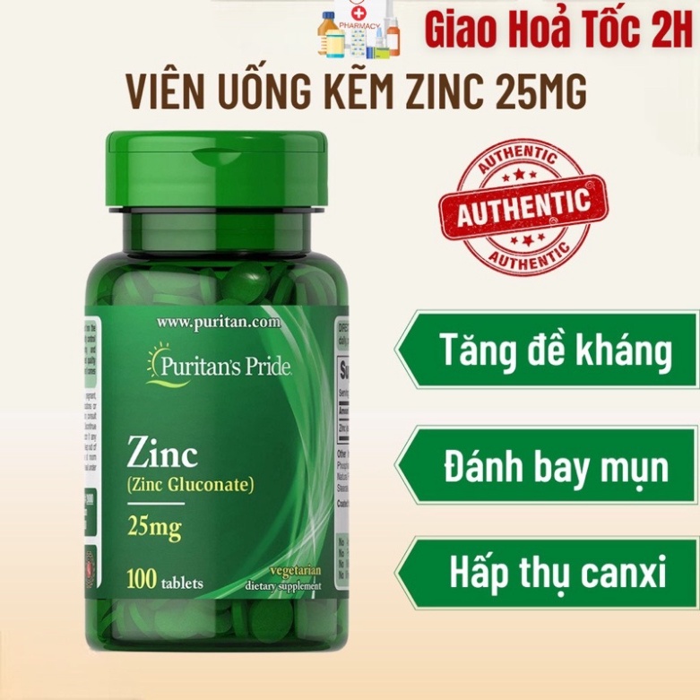 Viên Bổ Sung Kẽm Giamr mụn , tăng đề kháng Zinc Puritan's Pride 50mg -Chính Hãng