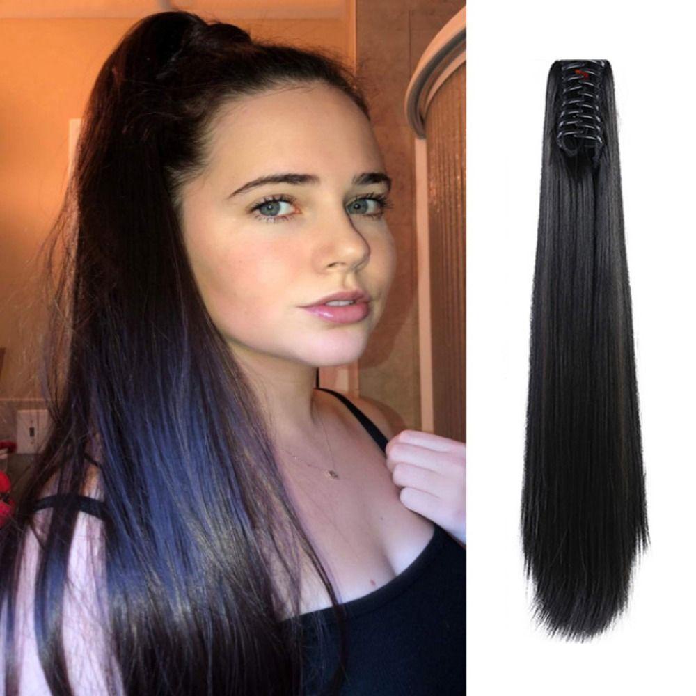 ANEMONE Tóc Giả Thẳng Dài Màu Nâu / Đen Tự Nhiên Cách Nhiệt Có Kẹp Tóc Đuôi Ngựa Cho Nữ