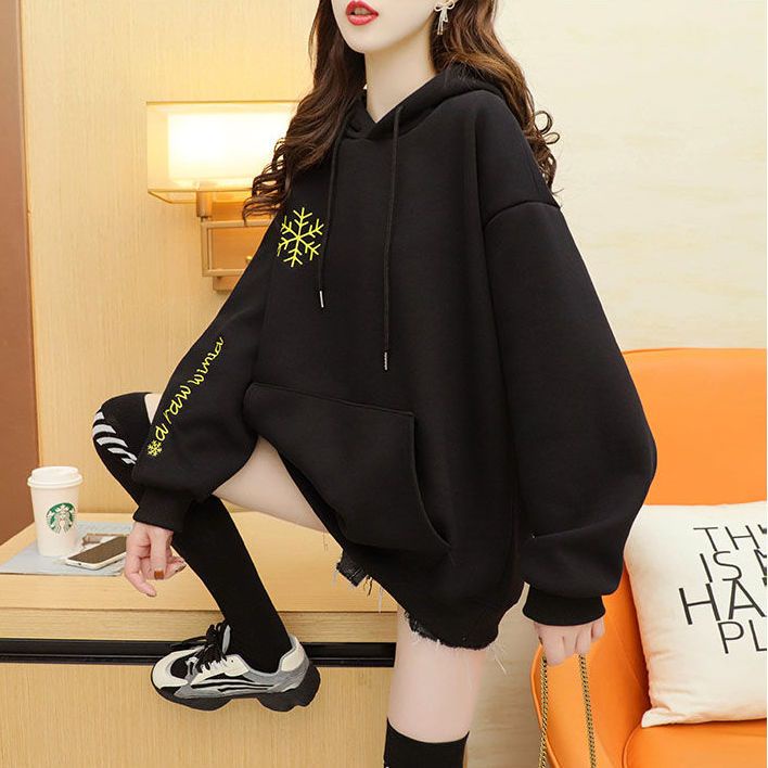 👗Trang phục Junyi💗Áo Hoodie Lót Lông Cừu Dày Dặn Màu Đỏ Giáng Sinh Plus Size Cho Nữ