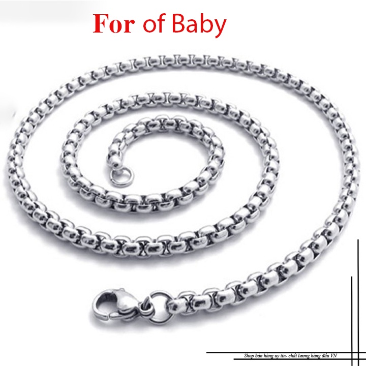 Dây chuyền cao cấp cho trẻ em inox kiểu bông dừa khít màu trắng siêu đẹp không đen, không gỉ, an toàn cho sức khỏe