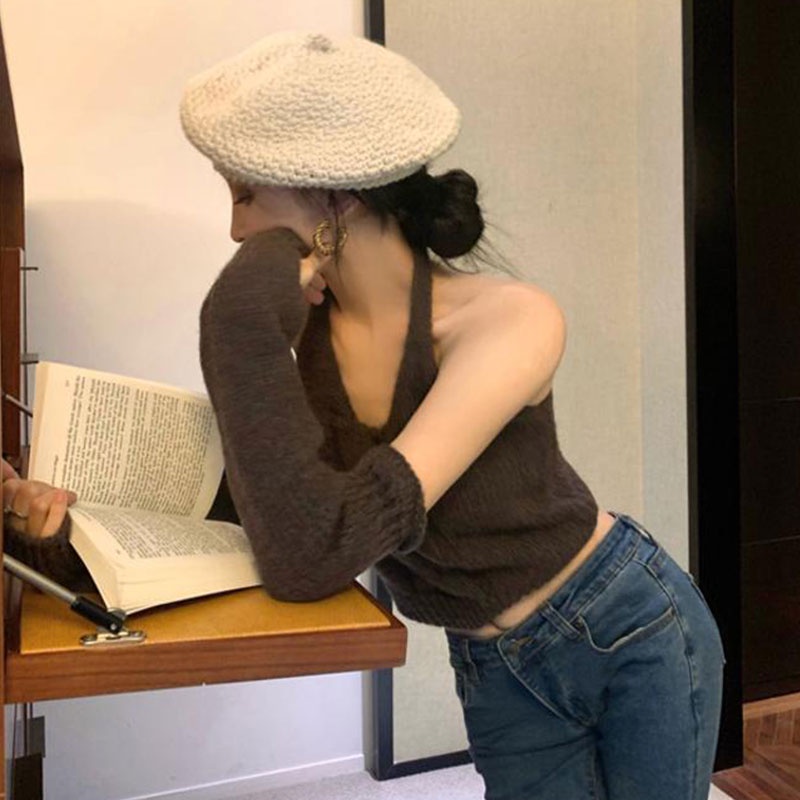 Áo kiểu XINLANYASHE dệt kim không tay phong cách Hàn Quốc gợi cảm dành cho nữ