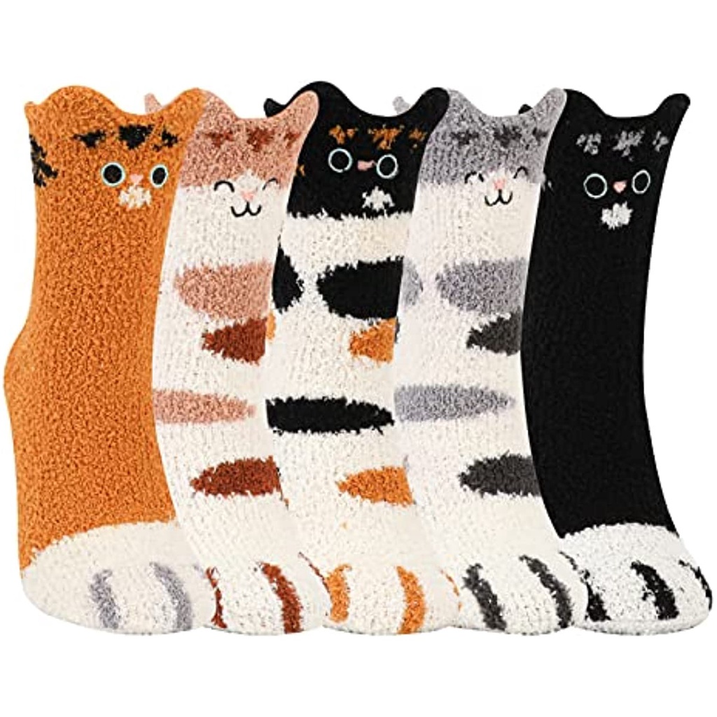 Đôi Vớ Dày Giữ Ấm Mùa Đông Thêu Hình Chân Mèo May Mắn Dễ Thương JP5