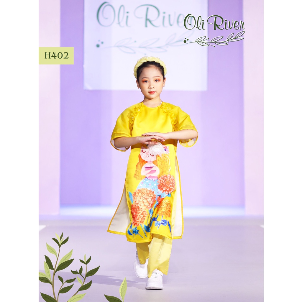 ÁO DÀI CÁCH TÂN THIẾT KẾ TAY LỠ PHỐI BÈO IN HÌNH CÔNG CHÚA TÓC MÂY