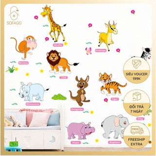 Decal dán tường cho bé, tranh dán tường sở thú tiếng anh - SOFAGO
