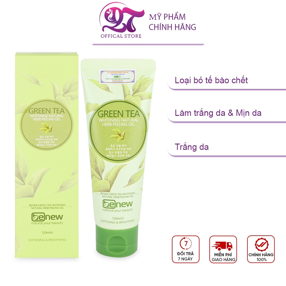 Gel tẩy da chết trà xanh Benew Green Tea Whitening Natural Herb Peeling Gel 120ml