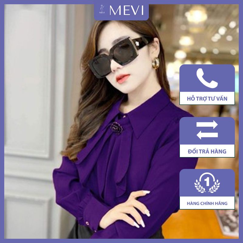 Áo sơ mi công sở, sơ mi thắt nơ tay dài màu tím thời trang MEVI_A6152