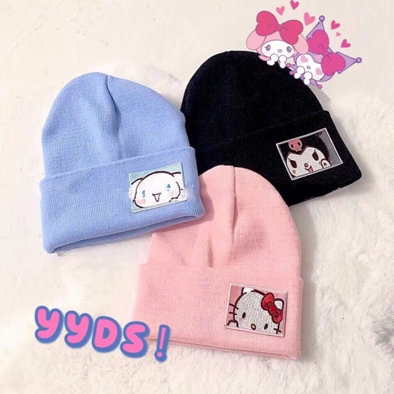 Sanrio Mũ Len Dệt Kim Giữ Ấm Mùa Đông In Hình Kuromi Hello Kitty Thời Trang Cho Cặp Đôi