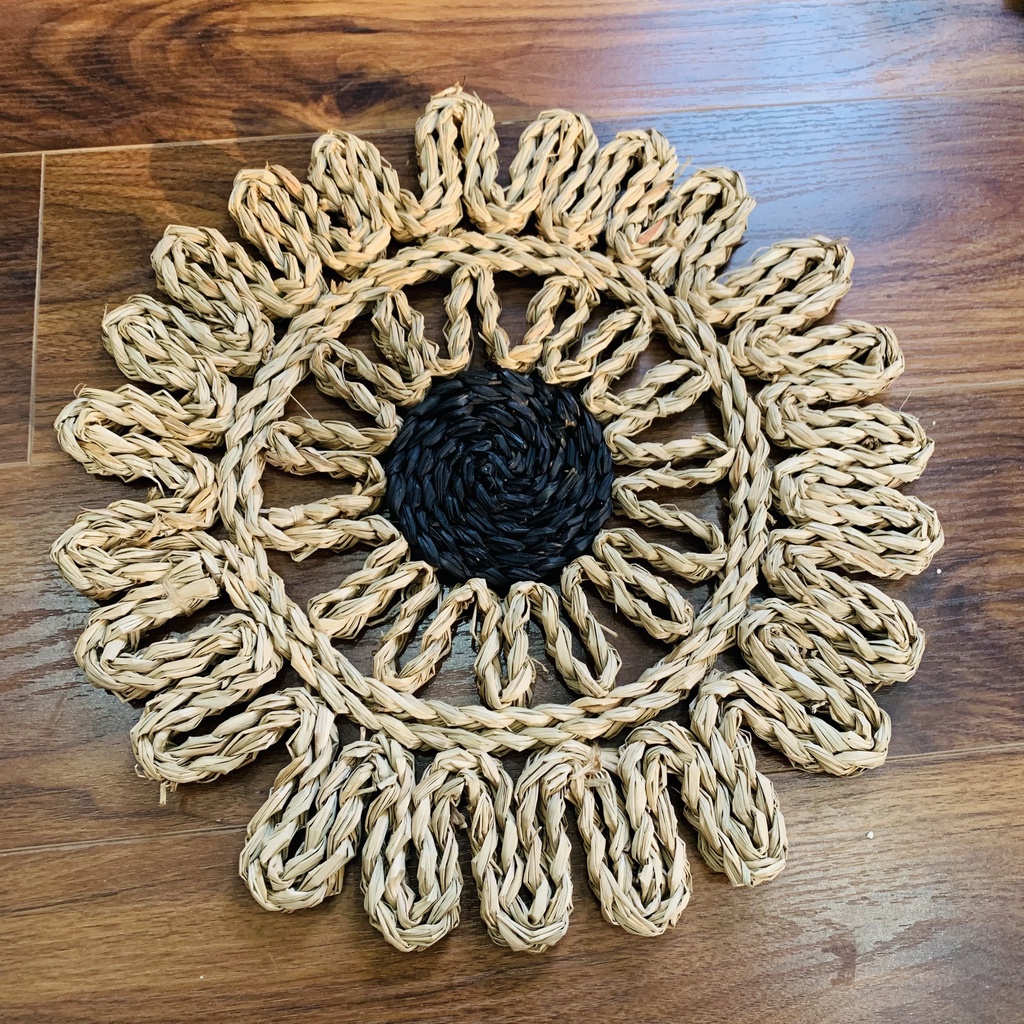 Tấm lót, thảm cói đan tay hình tròn đa dạng họa tiết, lót bình hoa, trang trí bàn ăn, đạo cụ chụp ảnh Decor