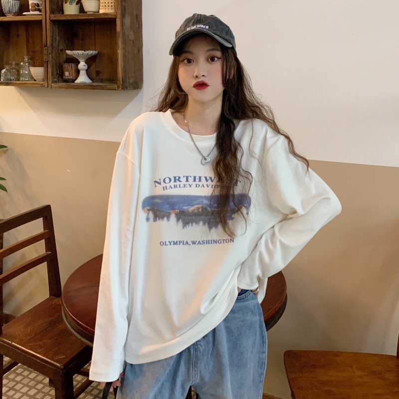 IELGY  IELGY Áo Thun Tay Dài Cổ Tròn In Họa Tiết Dành Cho Nữ