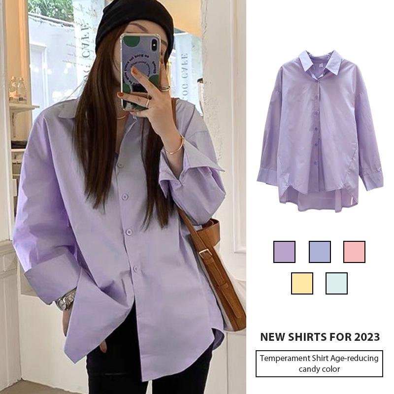 🍒CHERRYKOKO Áo somi tay dài nữ bảng màu pastel mới ngọt ngào xinh đẹp, Áo Sơ Mi phong cách Hàn Quốc