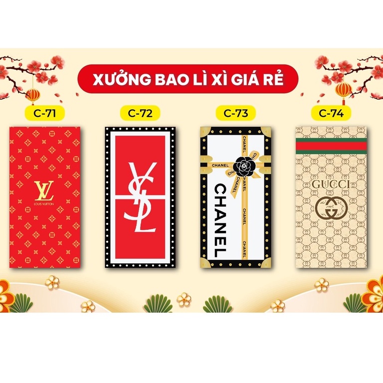 COMBO 100 CÁI BAO LÌ XÌ Quý Mão 2023 THƯƠNG HIỆU CHANEL,LV,DIOR, GUCCI,..-TẶNG TÚI KIẾNG