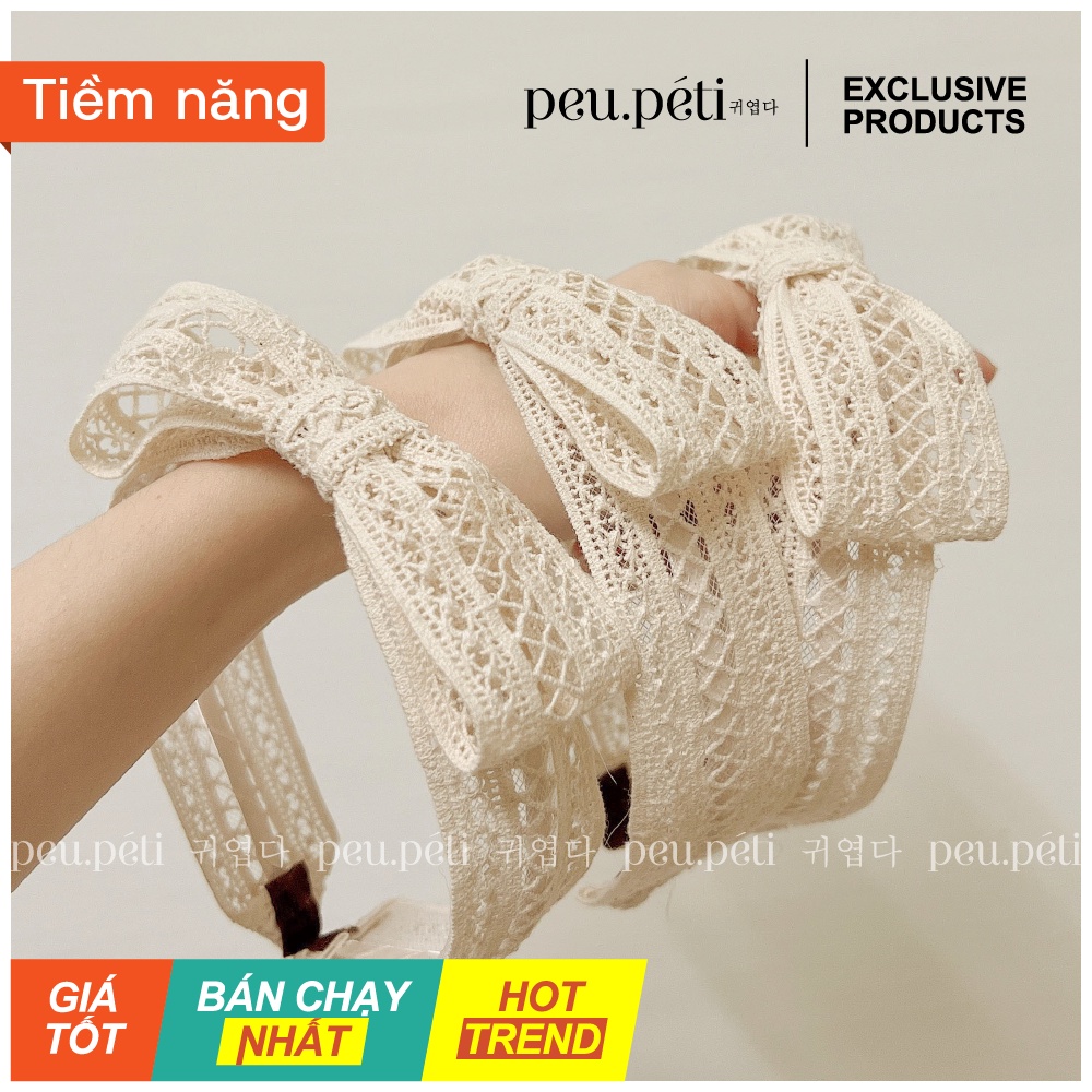 Turban hoặc Bờm Ren chỉ màu beige cho bé thiết kế style Korea- peu.péti (ẢNH THẬT) 🤎