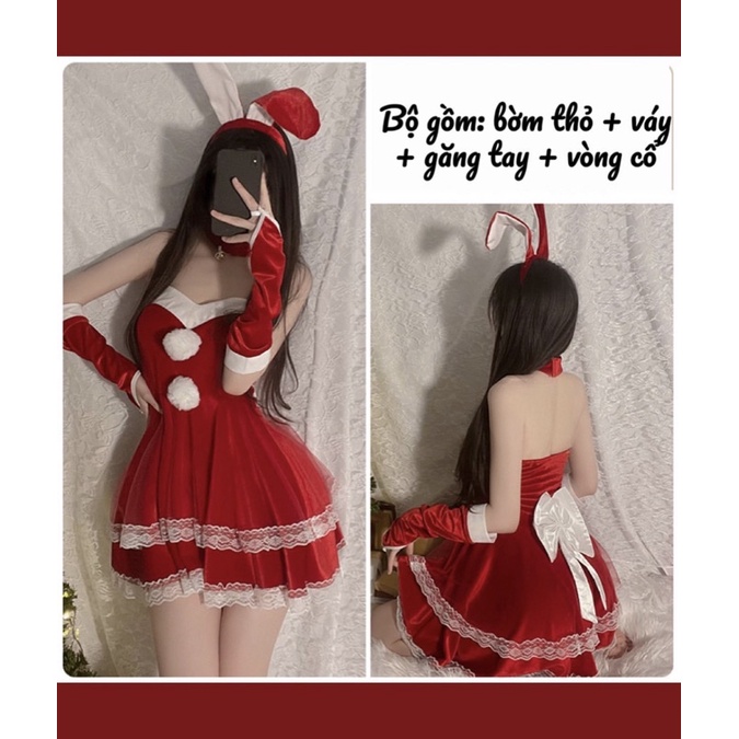 QR1953 Trang Phục Noel Đỏ Cho Giáng Sinh Vui Vẻ - Váy Hoá Trang Chụp Hình Mùa Lễ Hội Tết