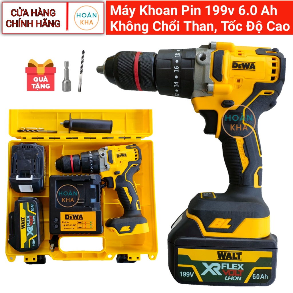 Máy khoan pin 199v pin khủng 10 cell, không chổi than, máy mạnh tốc độ cao