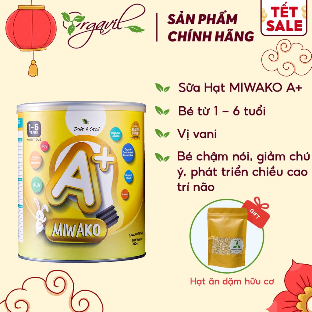 Sữa hạt Miwako A+ vị vani hộp 700g - Sữa hạt Miwako A+ vị vani vị nhạt dễ uống, bổ sung dinh dưỡng hoàn hảo - Orgavil