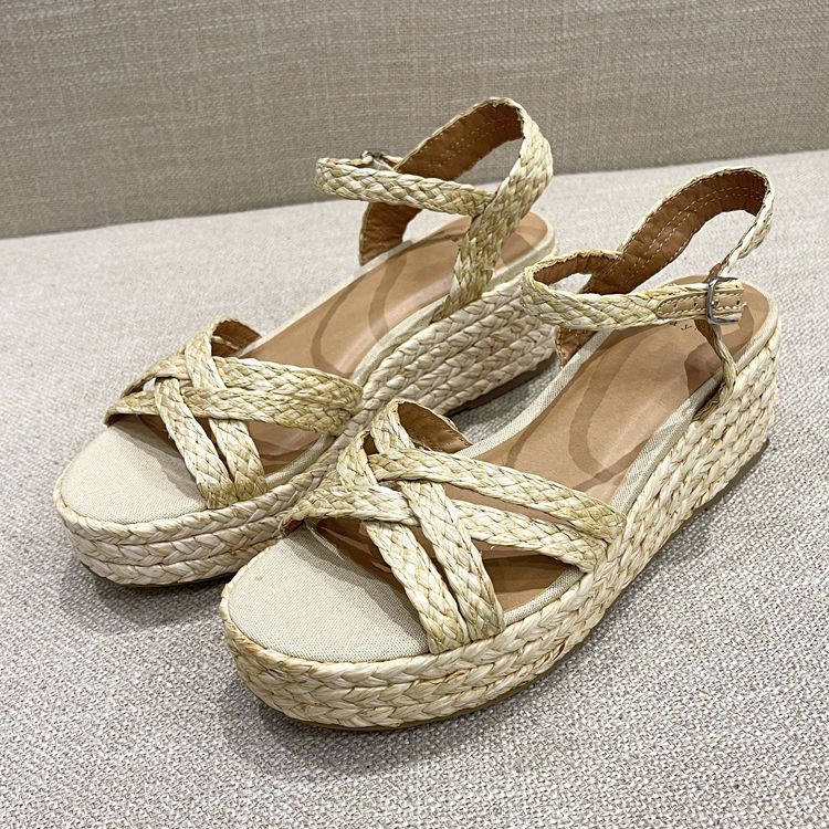 Giày Sandal Đế Xuồng Bằng Cói Cỡ Lớn Thời Trang Cho Nữ
