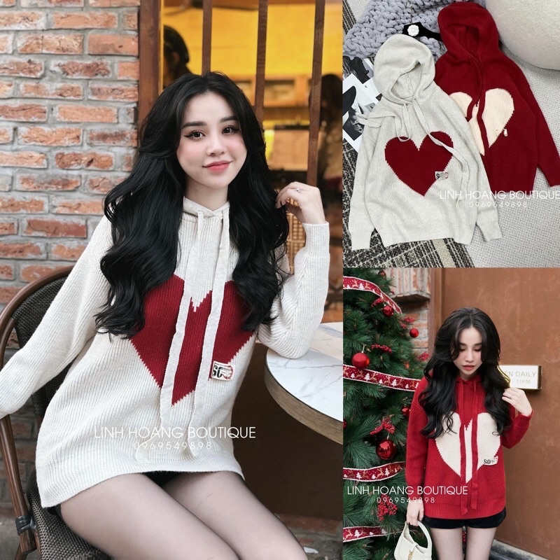 ÁO LEN TIM NGỰC CÓ MŨ HOT