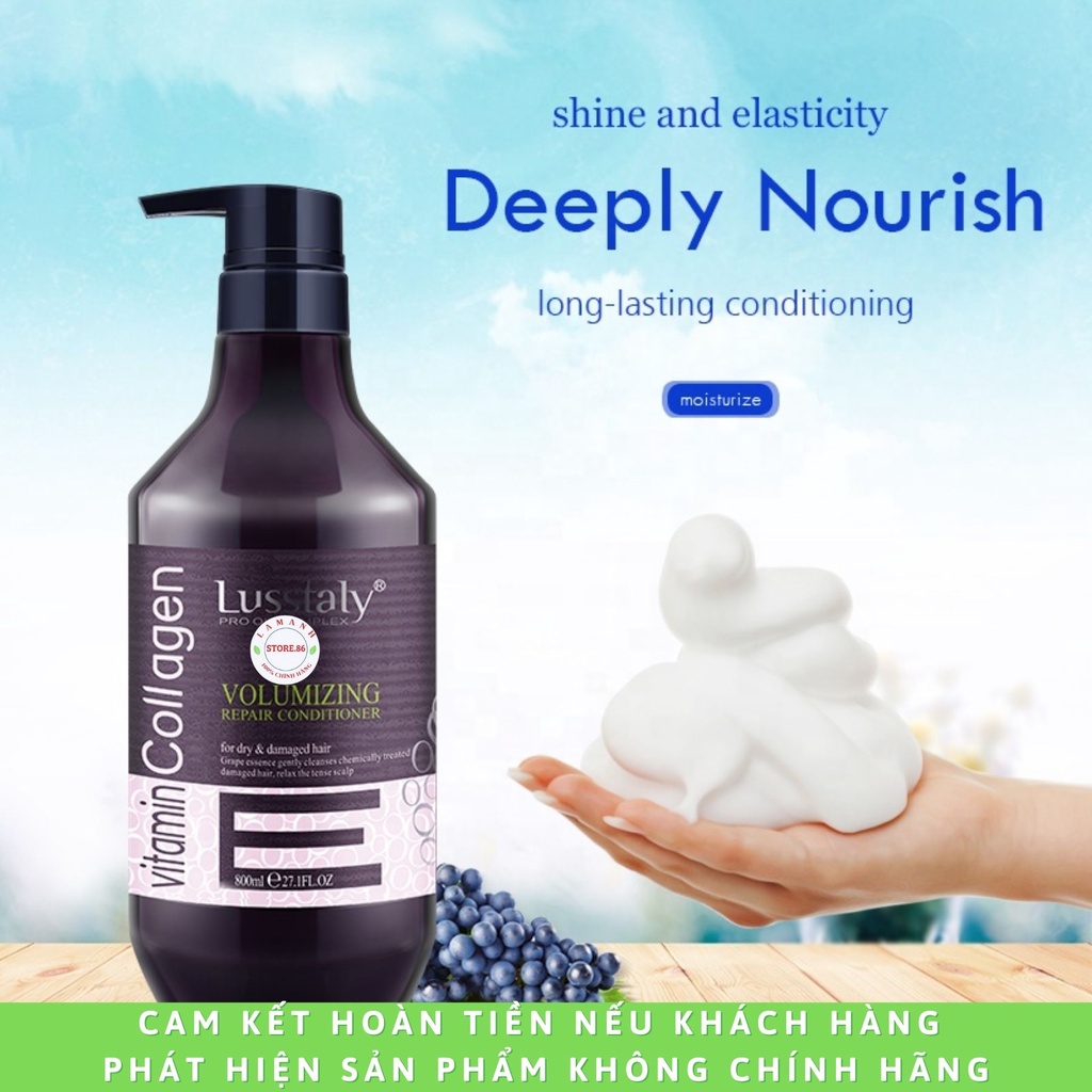 Dầu gội Lusstaly Vitamin E dưỡng ẩm phục hồi tóc hư tổn khô sơ, siêu mềm mượt cặp gội xả Lusstaly Vitamin E chính hãng