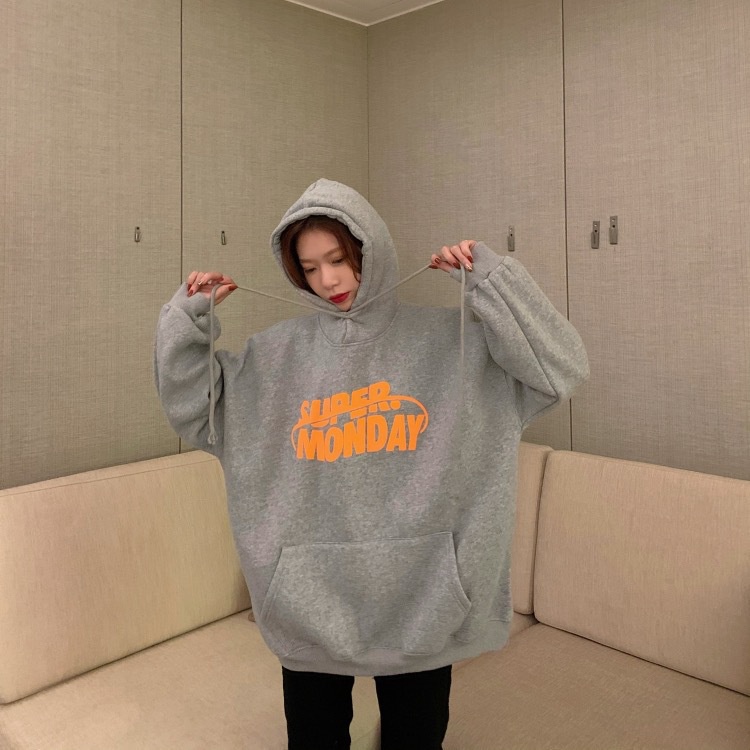 IELGY IELGY Áo Hoodie Dáng Rộng In Chữ Phong Cách Hàn Quốc Thời Trang Cho Nữ