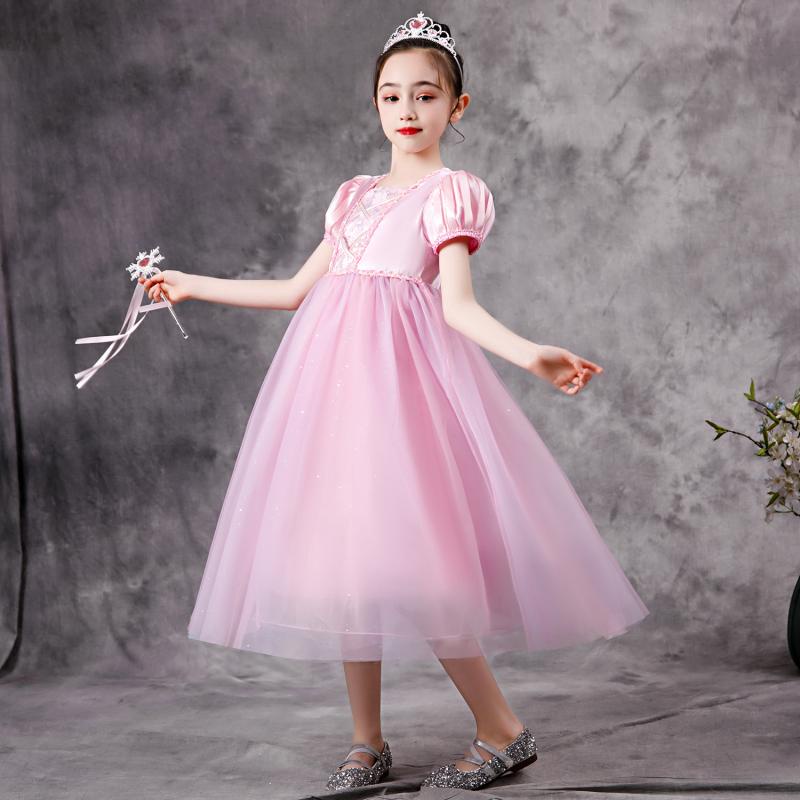 Bộ Đầm Công Chúa Sophia Rapunzel Vải Lưới Đính Kim Sa Kèm Găng Tay Vương Miện Toàn Diện Làm Quà Tặng Sinh Nhật Cho Bé Gái