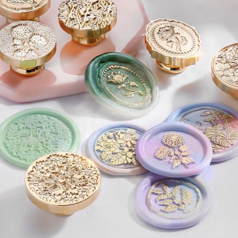 May Con Dấu Niêm Phong Bì Thư Bằng Sáp Hoa Lily Thung Lửa Đầu Đồng Phong Cách Mới