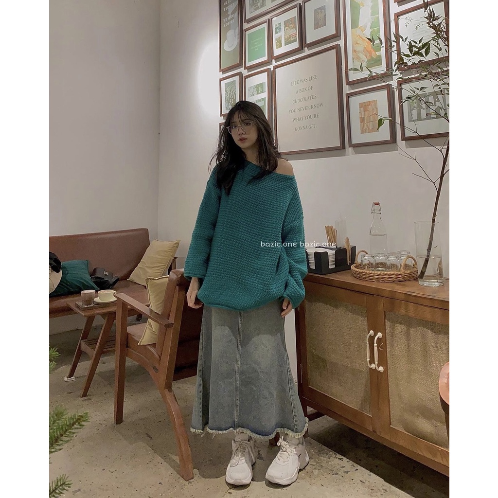 Chân váy jean đuôi cá dáng dài 2 túi ngang trước 6832/P2K3 Maia