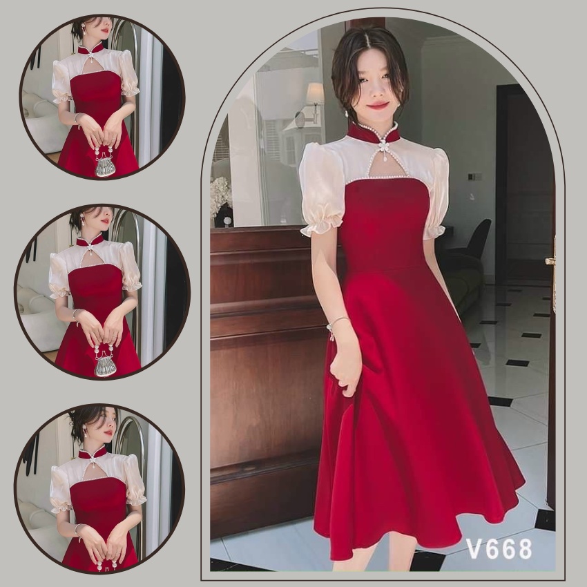 Đầm nữ hở ngực đính ngọc phối voan thời trang dễ thương dạo phố, đầm dự tiệc ( có mút ngực )