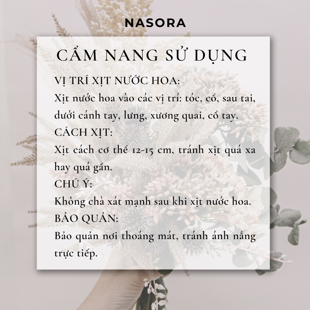 BST Nước Hoa Nam NASORA Hương Thơm Mạnh Mẽ, Điềm Tĩnh, Nam Tính, Quyến Rũ, Nguyên Liệu Từ Pháp, Dạng Xịt 10ML