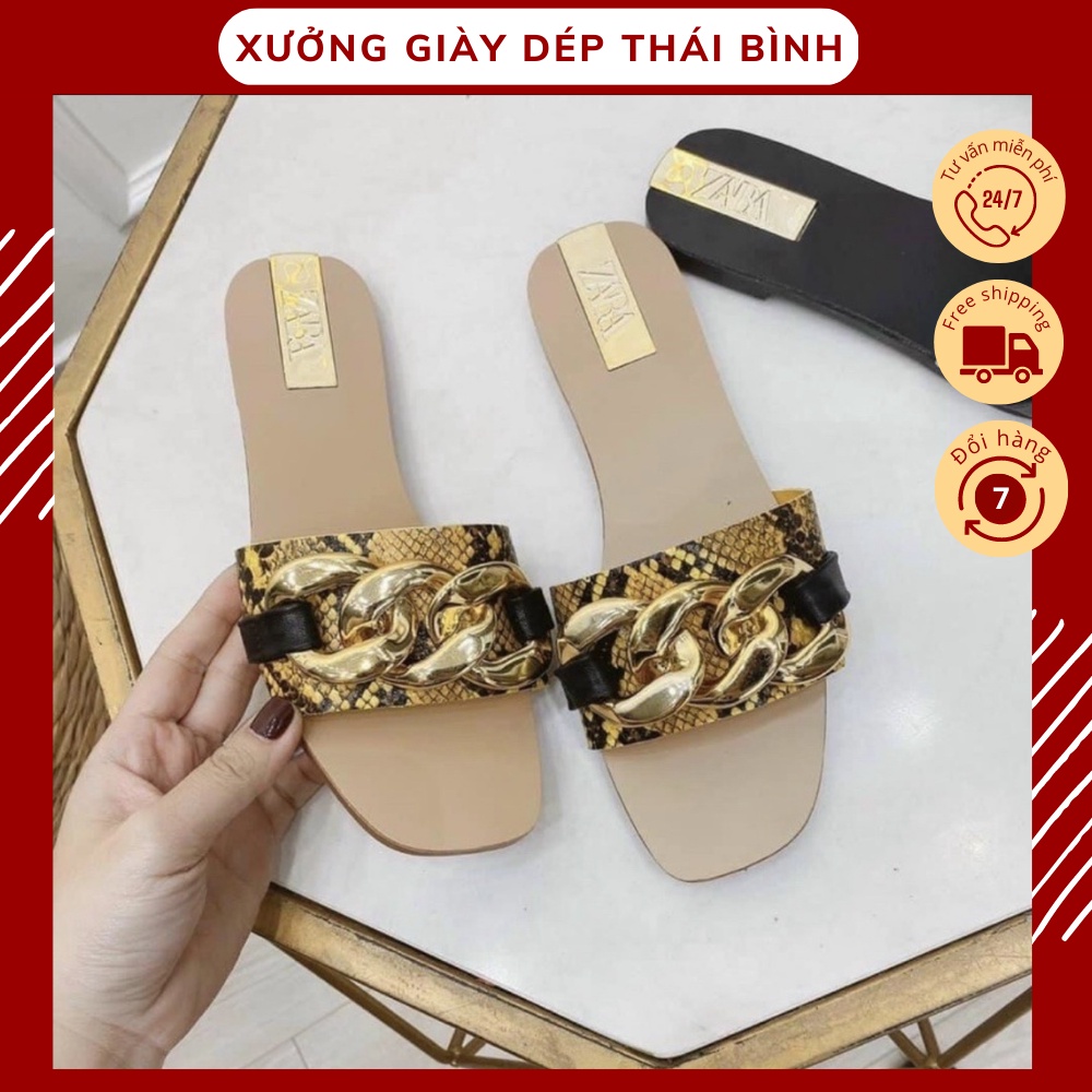 Dép Lê Zara Bản Ngang Xích To, Tag Gắn Đế Kim Loại Đế Bệt Thời Trang