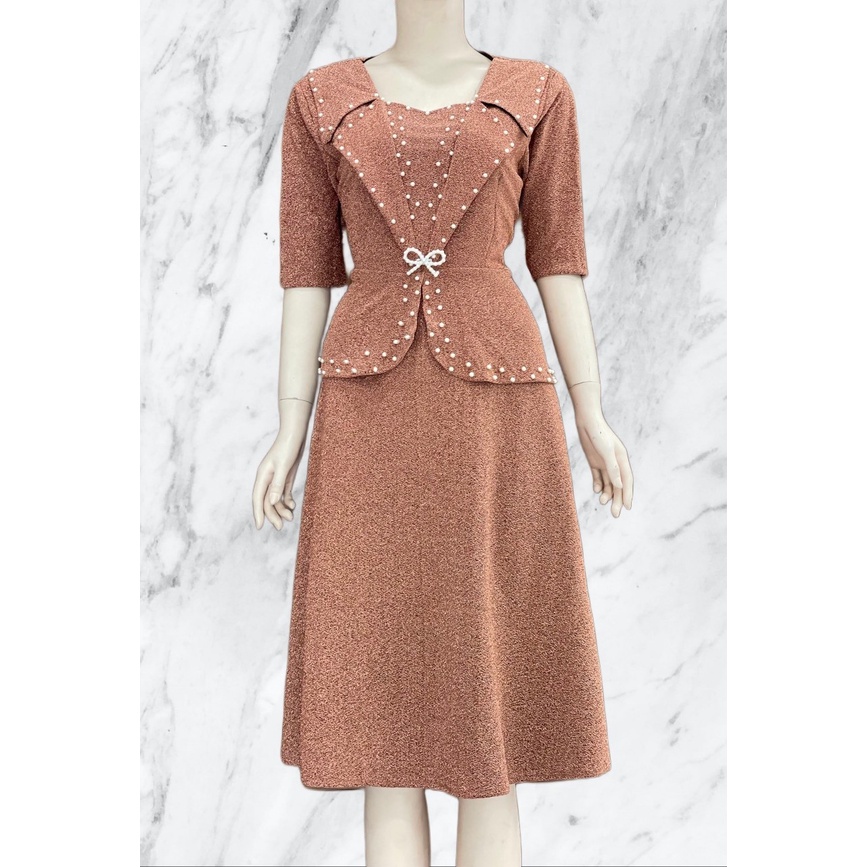 Đầm Kim Tuyến đính hạt châu  trung niên cho mẹ dự tiệc size 50-65kg