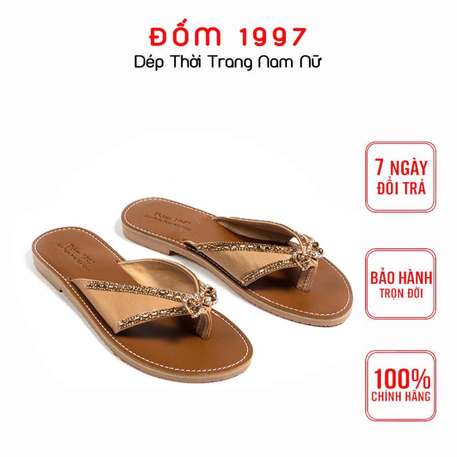 Dép kẹp nữ xỏ ngón đính đá họa tiết lịch lãm ĐỐM 1997 đế bệt cao su TPR hạn chế tiếng ồn chống trơn trượt bám dính tốt