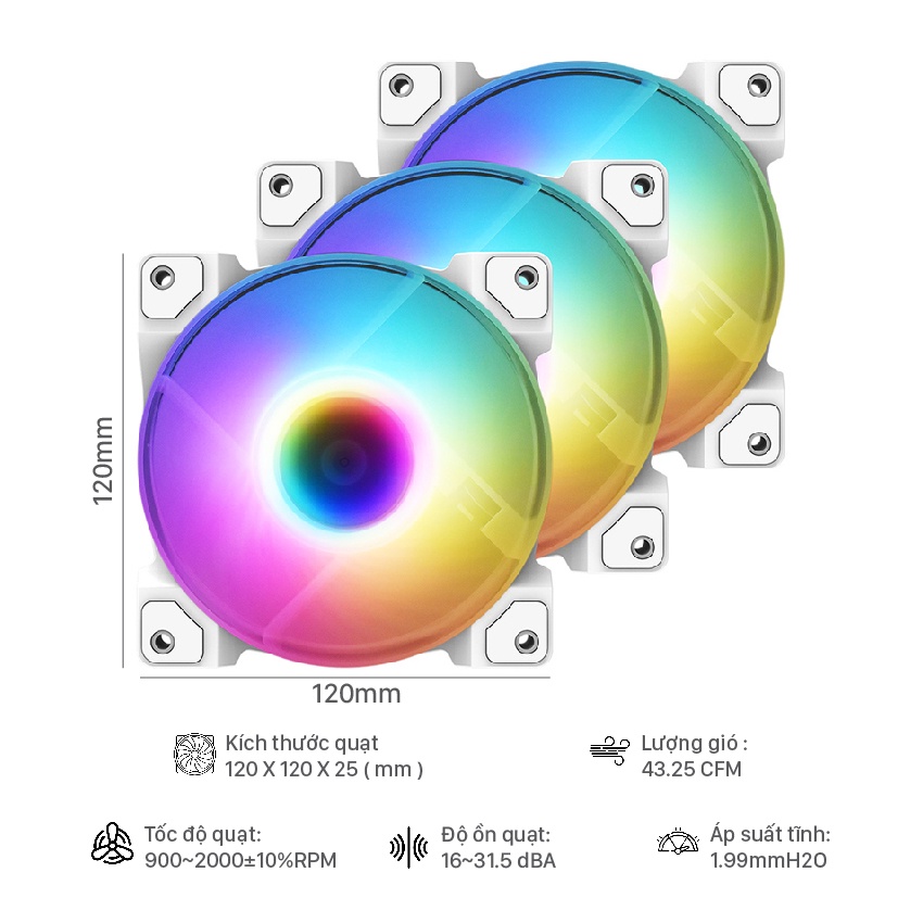 Fan Case ID Cooling DF-12025-ARGB TRIO 3pcs Pack BLACK/SNOW WHITE