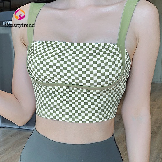 【Beautytrend】Áo Bra Thể Thao Kẻ Sọc Ca Rô Hở Lưng Thời Trang Cho Nữ