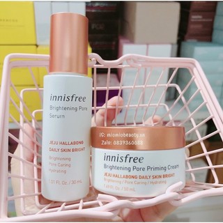 Bộ Đôi Tinh Chất & Kem Dưỡng Trắng Da Innisfree Brightening Pore Serum 30ml + Priming Cream 50ml