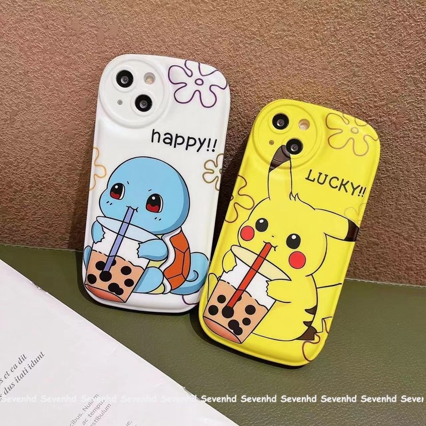 Ốp Điện Thoại Mềm Hình Pikachu / Trà Sữa / Rùa Mắt To iPhone 14 13 12 11 Pro Max X XR Xs Max 8 7 6 6s Plus SE 2020