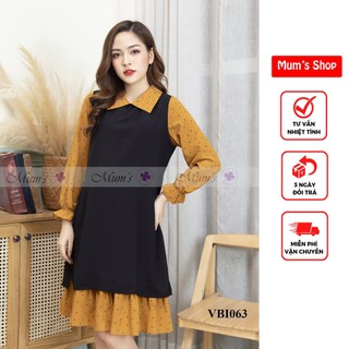 Đầm bầu 🚛freeship🚛 váy voan bi vàng pha đen xẻ tà