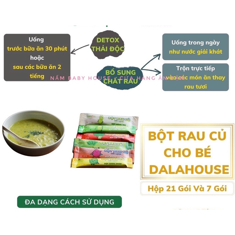 Bột rau củ Dalahouse cho bé ăn dặm vị cải xoăn, bó xôi, chùm ngây, bí đỏ, măng tây, khoai lang, đậu hà lan