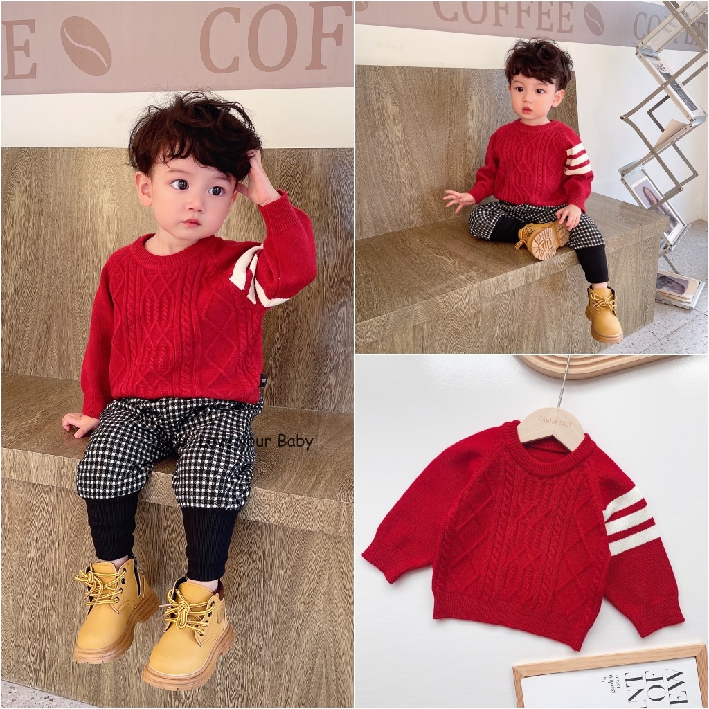 Set áo len quần dạ lông Felix màu đỏ mùa lễ hội cho bé 6-24m
