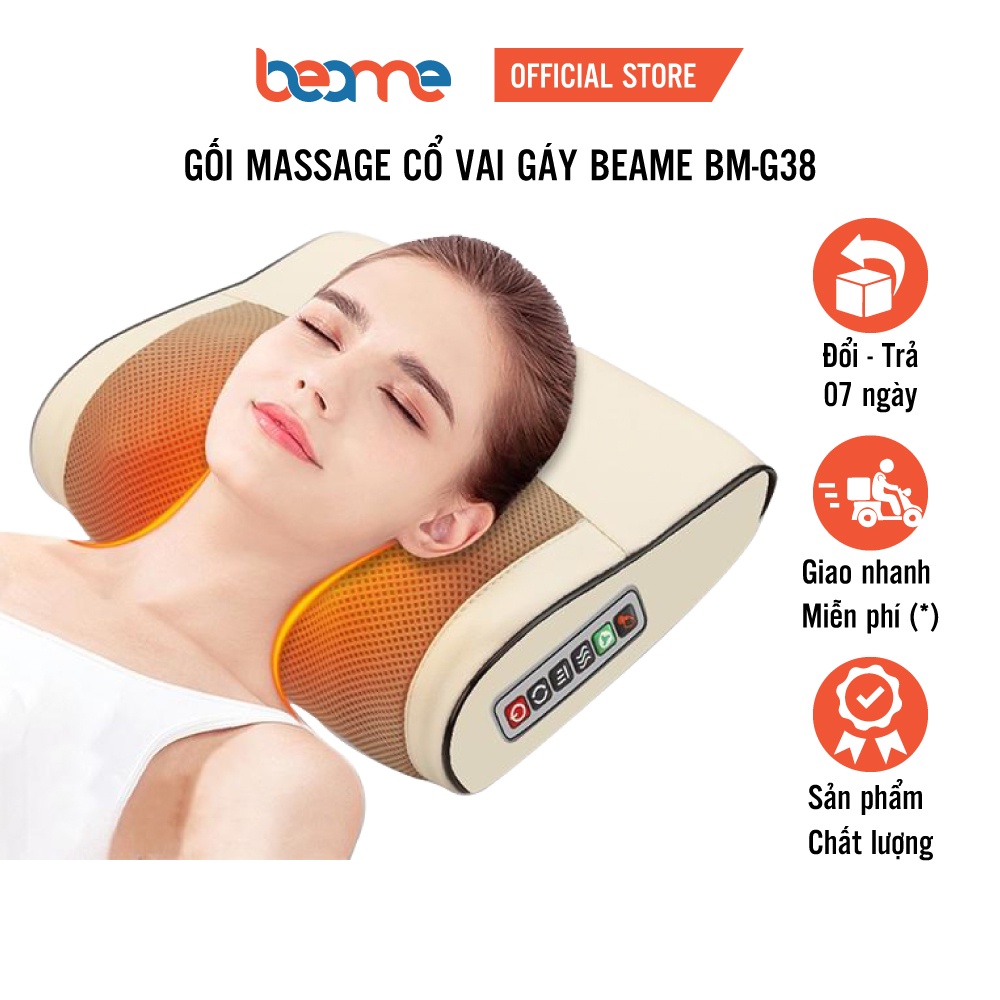 Gối massage cổ hồng ngoại, máy mát xa cổ vai gáy 16 bi chính hãng Beame BM-G38