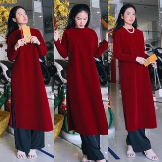 Set áo dài nhung kèm quần ống rộng