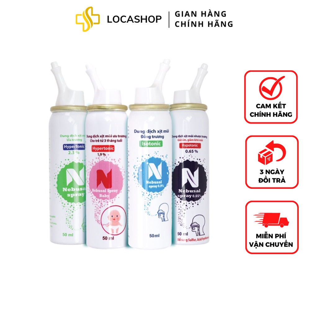 Dung Dịch Vệ Sinh Mũi Nebusal Spray Giảm Nghẹt Mũi, Sổ Mũi Cho Trẻ Từ 3 Tháng Tuổi Và Người Lớn 50ML Locashop