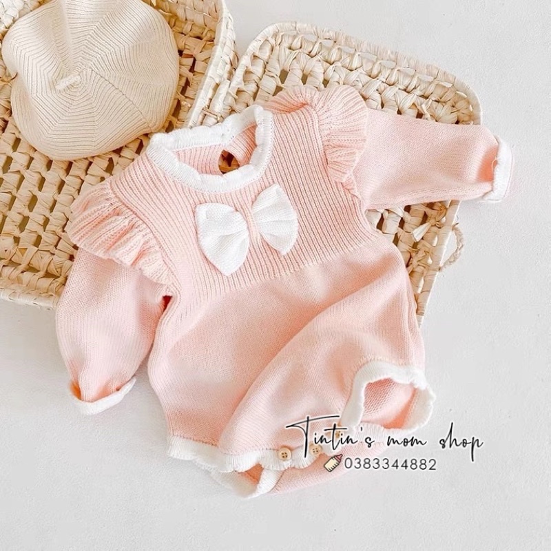 Bộ Body len cánh tiên cam nơ cho bé gái