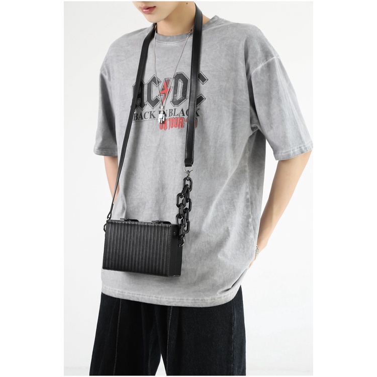 Túi hộp unisex đeo chéo, túi dáng vali họa tiết vân dọc tặng kèm xích VD-1