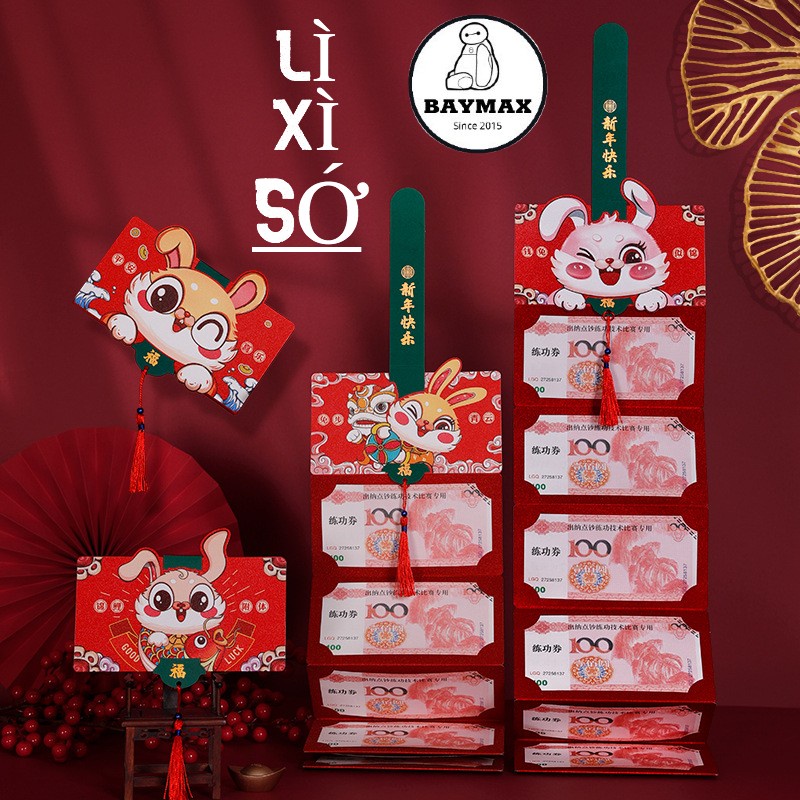 Lì xì lá sớ RỒNG mẫu 2024, lì xì mừng tuổi cách điệu hình rồng, lời chúc may mắn năm mới an khang thịnh vượng