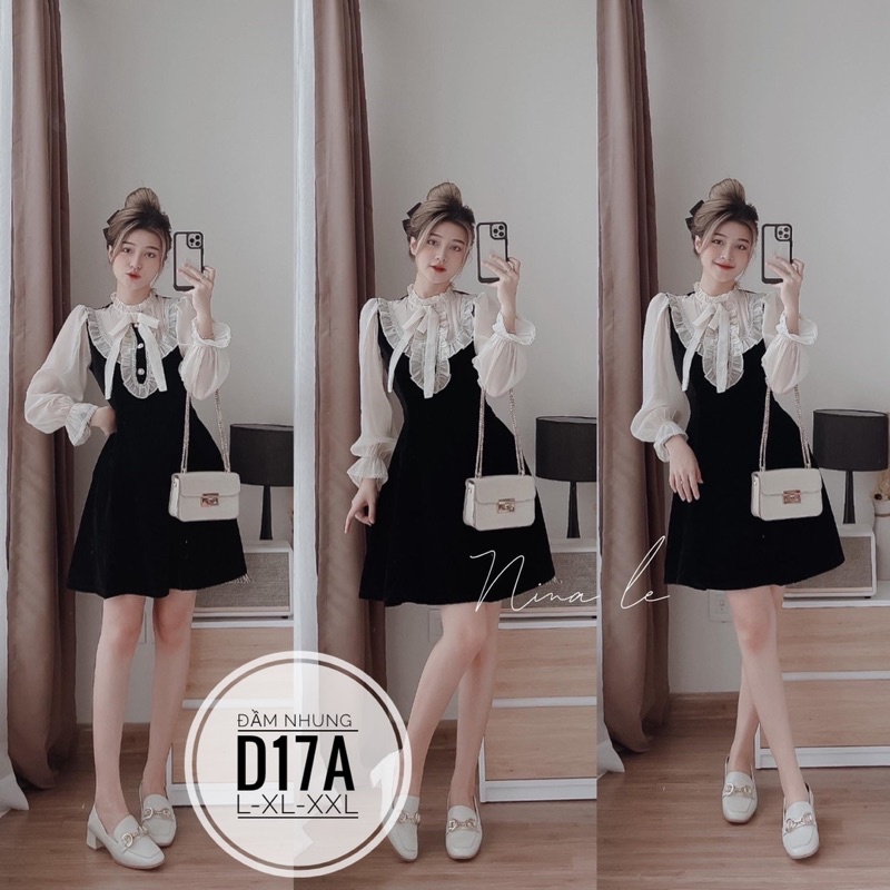 BIGSIZE Đầm nhung tay phối D17A